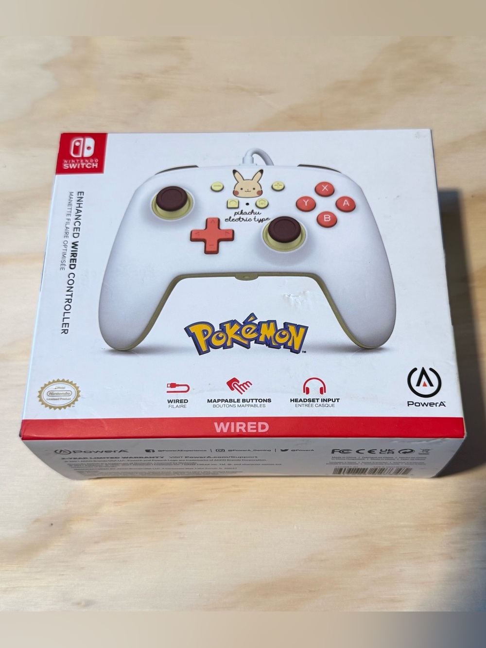 New PowerA Pokémon Pikachu Enhanced Wired Controller for Nintendo Switch White!!